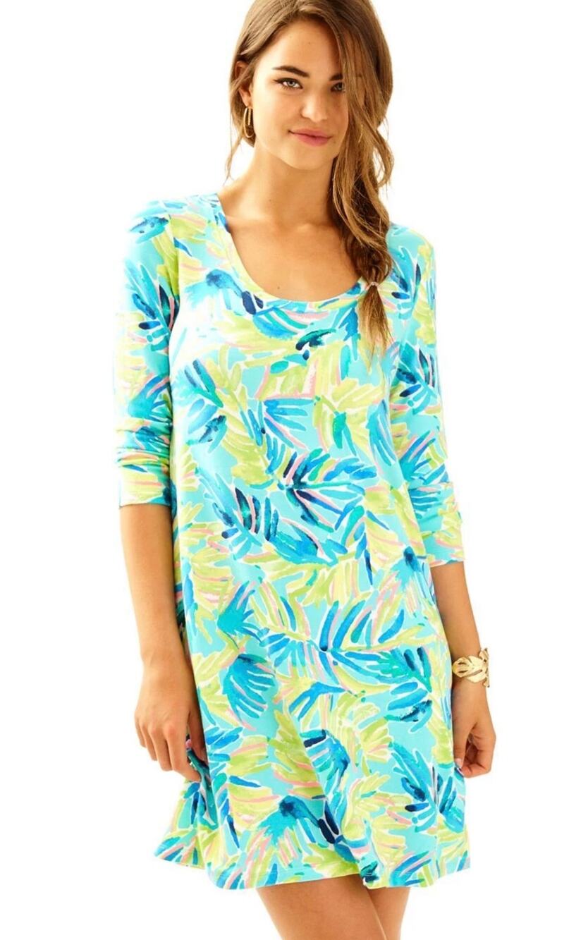 Lilly Pulitzer Devon Serenity Dress Medium Mini Tunic Tropical Hawaii Green Blue